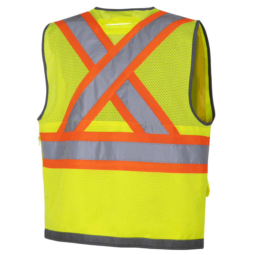 Front Zipper Mesh Back Yellow-Green 4XL V1010260-4XL Pioneer High Visibility Surveyor Safety Vest